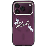 Husă pentru iPhone 17 Pro / iPhone 18 Pro, Karl Lagerfeld IML Choupette and Karl Script Logo MagSafe, Bordo