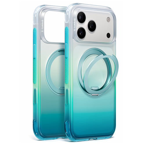 Husă pentru iPhone 17 Pro / iPhone 18 Pro, Torras Ostand O3 Air Gradient, Verde-Albastru Alaska Aurora