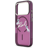 Husă pentru iPhone 17 Pro / iPhone 18 Pro, Karl Lagerfeld IML Choupette and Karl Script Logo MagSafe, Bordo