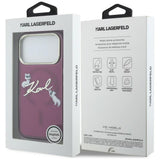 Husă pentru iPhone 17 Pro / iPhone 18 Pro, Karl Lagerfeld IML Choupette and Karl Script Logo MagSafe, Bordo