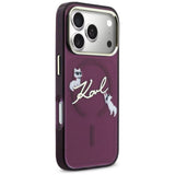 Husă pentru iPhone 17 Pro / iPhone 18 Pro, Karl Lagerfeld IML Choupette and Karl Script Logo MagSafe, Bordo