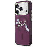 Husă pentru iPhone 17 Pro / iPhone 18 Pro, Karl Lagerfeld IML Choupette and Karl Script Logo MagSafe, Bordo