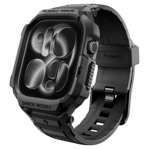 Curea smartwatch pentru Apple Watch 12 42mm, Spigen Rugged Armor Pro, Neagră mată