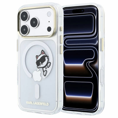 Husa pentru iPhone 17 Pro / iPhone 18 Pro, Karl Lagerfeld IML Peekaboo Print and Metal Frame MagSafe, Transparenta