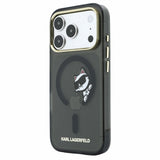 Husă pentru iPhone 17 Pro / iPhone 18 Pro, Karl Lagerfeld IML Peekaboo Print and Metal Frame MagSafe, Neagră