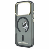 Husă pentru iPhone 17 Pro / iPhone 18 Pro, Karl Lagerfeld IML Peekaboo Print and Metal Frame MagSafe, Neagră