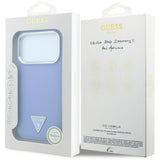Husă pentru iPhone 17 Pro Max / iPhone 18 Pro Max, Guess Grained Triangle Logo MagSafe, Albastru deschis