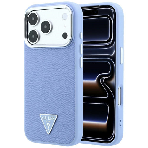Husă pentru iPhone 17 Pro Max / iPhone 18 Pro Max, Guess Grained Triangle Logo MagSafe, Albastru deschis