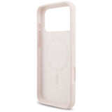 Husă pentru iPhone 17 Pro Max / iPhone 18 Pro Max, Guess Silicone Script Metal Logo MagSafe, Roz