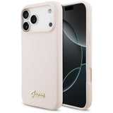 Husă pentru iPhone 17 Pro Max / iPhone 18 Pro Max, Guess Silicone Script Metal Logo MagSafe, Roz