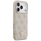 Husă pentru iPhone 17 Pro / iPhone 18 Pro, Guess Leather 4G Triangle Strass MagSafe, Roz