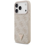 Husă pentru iPhone 17 Pro / iPhone 18 Pro, Guess Leather 4G Triangle Strass MagSafe, Roz