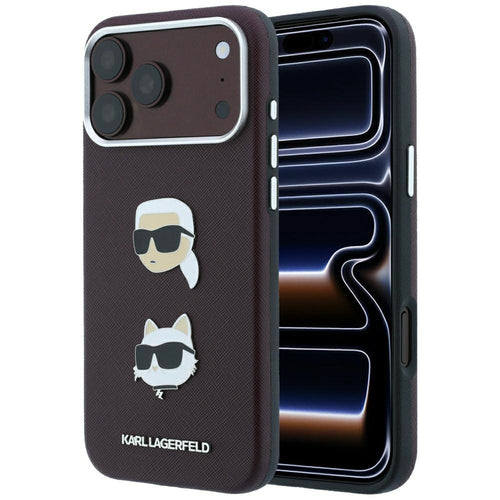 Husă pentru iPhone 17 Pro / iPhone 18 Pro, Karl Lagerfeld Saffiano with K&C Heads Pins and Logo, Bordo