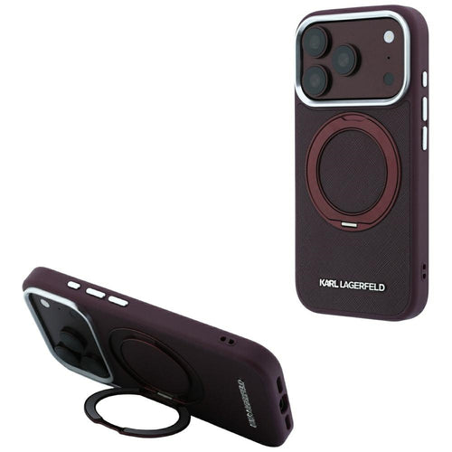Husă pentru iPhone 17 Pro Max / iPhone 18 Pro Max, Karl Lagerfeld Saffiano Ring Stand 360° Classic Logo, Bordo