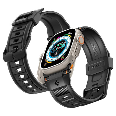 Curea smartwatch pentru Apple Watch 44/45/46/49mm (Serii 4-12, SE, Ultra), Spigen Rugged Band Ultra, Neagra