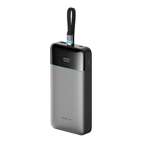 Baterie externa Cuktech LPB252N, cablu USB-C integrat, USB, USB-C, Display, 120W, 25000mAh, Gri