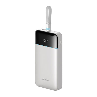 Baterie externa Cuktech LPB252N, cablu USB-C incorporat, USB, USB-C, Display, 120W, 25000mAh, Alba