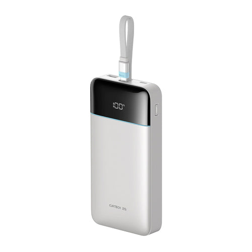 Baterie externa Cuktech LPB252N, cablu USB-C incorporat, USB, USB-C, Display, 120W, 25000mAh, Alba