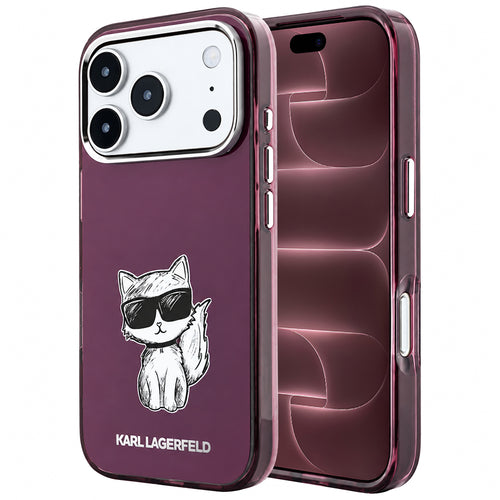 Husă pentru iPhone 17 Pro Max / iPhone 18 Pro Max, Karl Lagerfeld IML Choupette Body Sketch Print MagSafe, Bordo