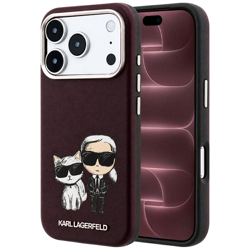 Husă pentru iPhone 17 Pro Max / iPhone 18 Pro Max, Karl Lagerfeld Smooth Leather KC Bodies Sketch MagSafe, Bordo