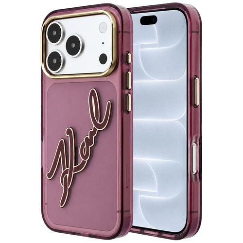 Husă pentru iPhone 17 Pro / iPhone 18 Pro, Karl Lagerfeld IML Big Signature Resin Logo Metal Frame, Bordo
