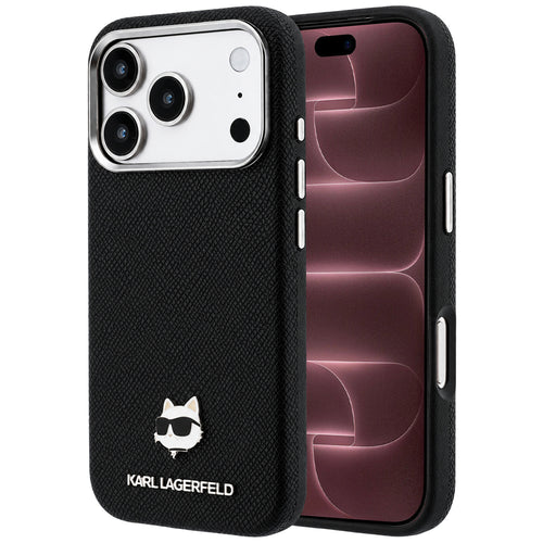 Husă pentru iPhone 17 Pro Max / iPhone 18 Pro Max, Karl Lagerfeld Grained Leather Choupette Head MagSafe, Neagră