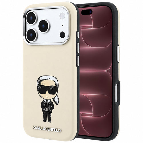 Husă pentru iPhone 17 Pro Max / iPhone 18 Pro Max, Karl Lagerfeld Smooth Leather Ikonik Sketch MagSafe, Bej