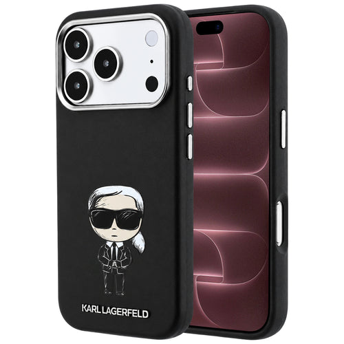 Husă pentru iPhone 17 Pro Max / iPhone 18 Pro Max, Karl Lagerfeld Smooth Leather Ikonik Sketch MagSafe, Neagră