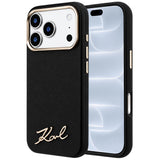 Husă pentru iPhone 17 Pro / iPhone 18 Pro, Karl Lagerfeld Saffiano Small Script Metal Logo MagSafe, Neagră