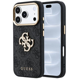 Husă pentru iPhone 17 Pro / iPhone 18 Pro, Guess Leather 4G Big Strass Logo, Neagră