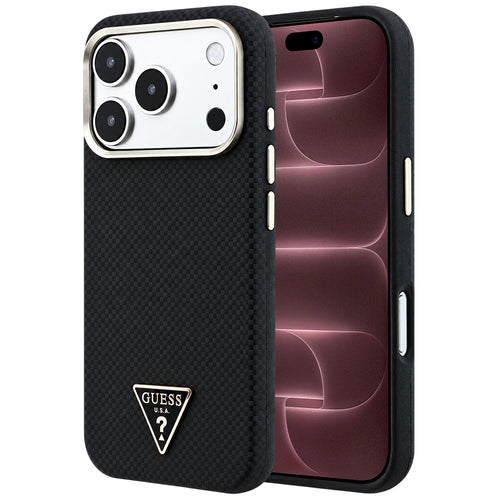 Husă pentru iPhone 17 Pro Max / iPhone 18 Pro Max, Guess Kevlar Triangle Logo MagSafe, Neagră