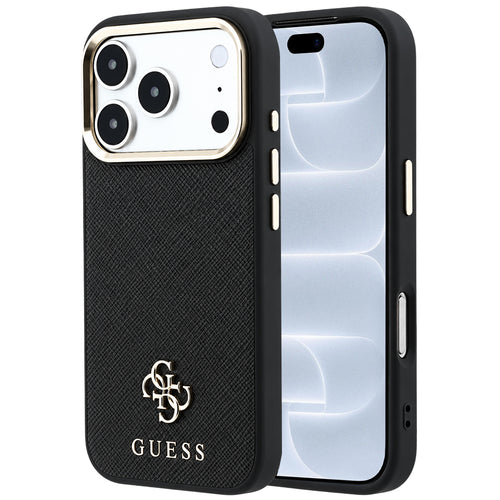 Husă pentru iPhone 17 Pro / iPhone 18 Pro, Guess Saffiano Small 4G Classic MagSafe, Neagră