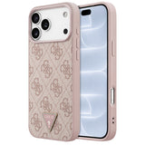 Husă pentru iPhone 17 Pro / iPhone 18 Pro, Guess Leather 4G Triangle Strass MagSafe, Roz