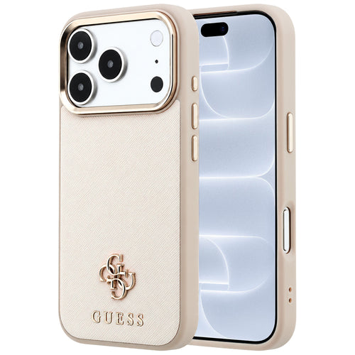 Husă pentru iPhone 17 Pro / iPhone 18 Pro, Guess Saffiano Small 4G Classic MagSafe, Bej