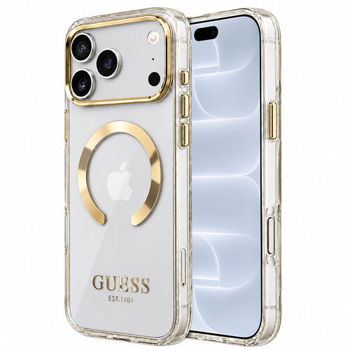 Husa pentru iPhone 17 Pro / iPhone 18 Pro, Guess Metal Outline MagSafe, Aurie