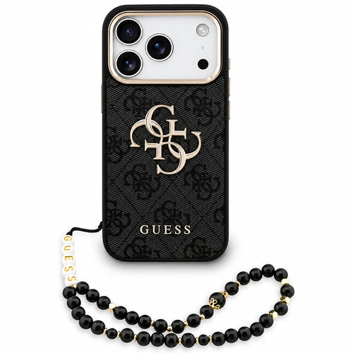 Husă pentru iPhone 17 Pro / iPhone 18 Pro, Guess Hardcase 4G Classic Logo with Strap, Neagră