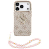 Husă pentru iPhone 17 Pro / iPhone 18 Pro, Guess Hardcase 4G Classic Logo with Strap, Roz