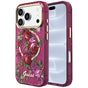Husă pentru iPhone 17 Pro / iPhone 18 Pro, Guess IML Glitter Blossom Roses MagSafe, Bordo