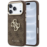 Husă pentru iPhone 17 Pro / iPhone 18 Pro, Guess Leather 4G Big Strass Logo, Maro