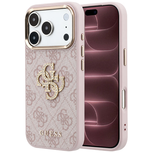 Husă pentru iPhone 17 Pro Max / iPhone 18 Pro Max, Guess Leather 4G Big Strass Logo, Roz