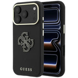 Husă pentru iPhone 17 Pro Max / iPhone 18 Pro Max, Guess Grained Leather and Big Resin Logo, Neagră