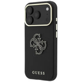 Husă pentru iPhone 17 Pro Max / iPhone 18 Pro Max, Guess Grained Leather and Big Resin Logo, Neagră