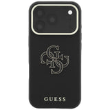 Husă pentru iPhone 17 Pro Max / iPhone 18 Pro Max, Guess Grained Leather and Big Resin Logo, Neagră