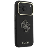 Husă pentru iPhone 17 Pro / iPhone 18 Pro, Guess Grained Leather and Big Resin Logo, Neagră