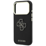 Husă pentru iPhone 17 Pro / iPhone 18 Pro, Guess Grained Leather and Big Resin Logo, Neagră