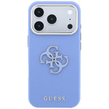 Husă pentru iPhone 17 Pro Max / iPhone 18 Pro Max, Guess Grained Leather and Big Resin Logo, Albastru deschis