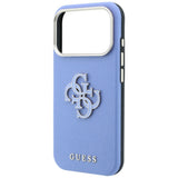 Husă pentru iPhone 17 Pro Max / iPhone 18 Pro Max, Guess Grained Leather and Big Resin Logo, Albastru deschis