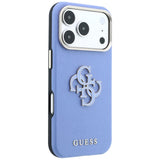 Husă pentru iPhone 17 Pro Max / iPhone 18 Pro Max, Guess Grained Leather and Big Resin Logo, Albastru deschis