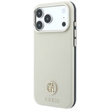 Husă pentru iPhone 17 Pro / iPhone 18 Pro, Guess Grained Leather Round Strass Logo MagSafe, Roz
