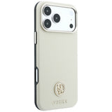 Husă pentru iPhone 17 Pro / iPhone 18 Pro, Guess Grained Leather Round Strass Logo MagSafe, Roz